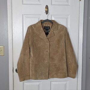 Vintage Y2K Brandon Thomas Genuine Leather Tan Suede Button Down Jacket Size L